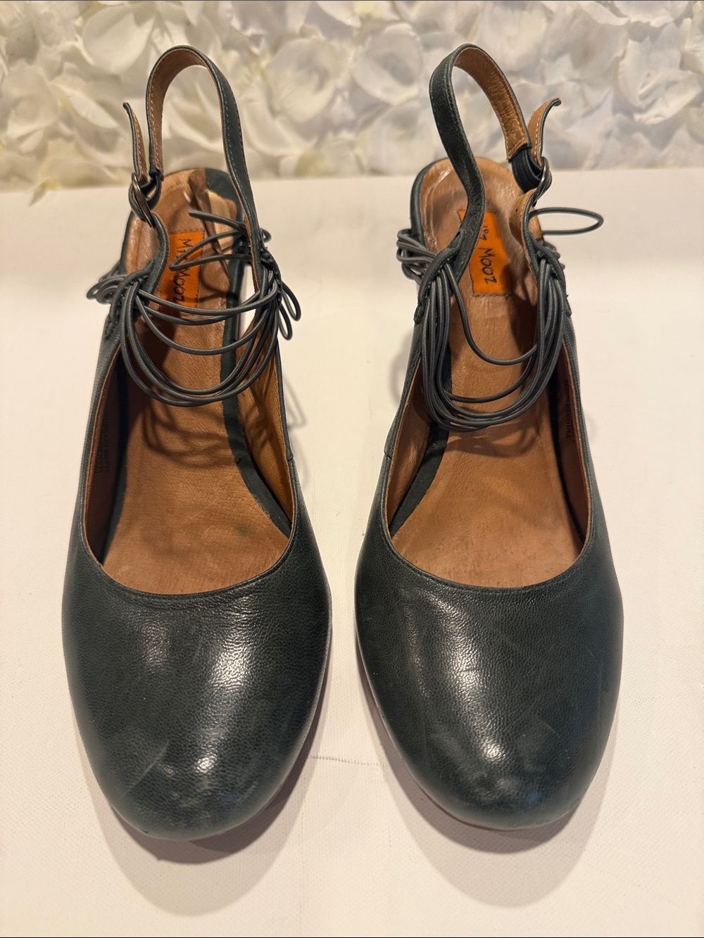 Miz Mooz Forest Green Ankle-Tie Round-Toe Heels